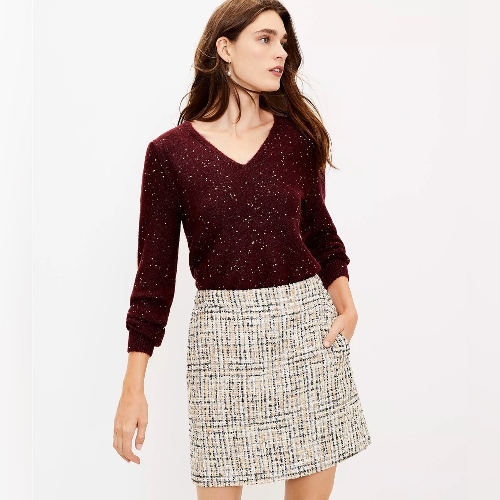 LOFT cream shimmer Tweed Mini Skirt Size 4 | Preppy Old Money fall winter classy